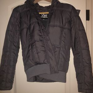 YMI Gray Puffer Jacket w Faux Fur Hood Size S